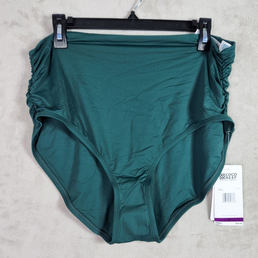 Coco Reef Jasper 375 High Waisted Ruched Bikini Swim Bottom Green 2XL U95208 NWT